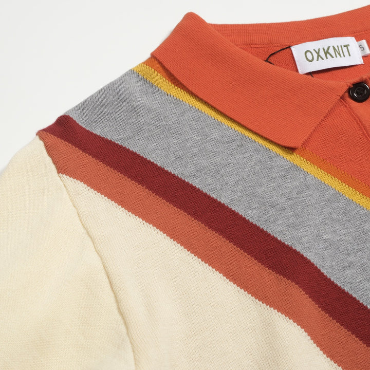 Women's brown vintage diagonal stripe knitwear - Cropped length