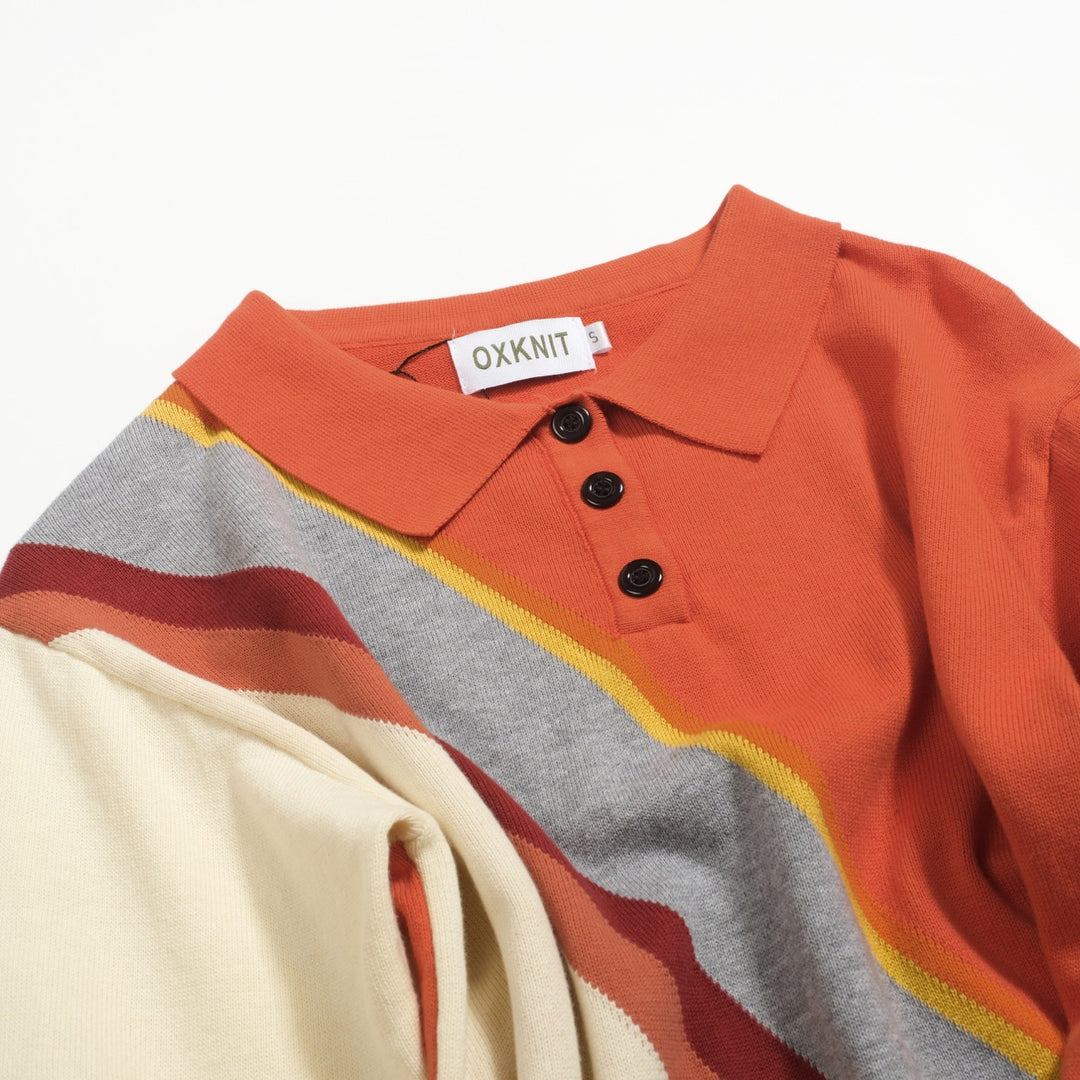 Women's brown vintage diagonal stripe knitwear - Cropped length