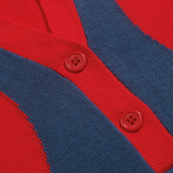 Women's vintage red style V-neck knitted polo shirt