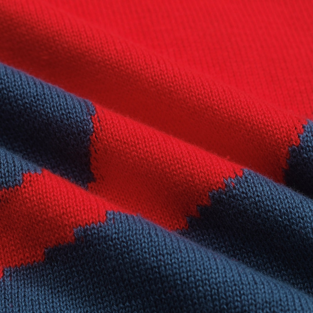 Women's vintage red style V-neck knitted polo shirt