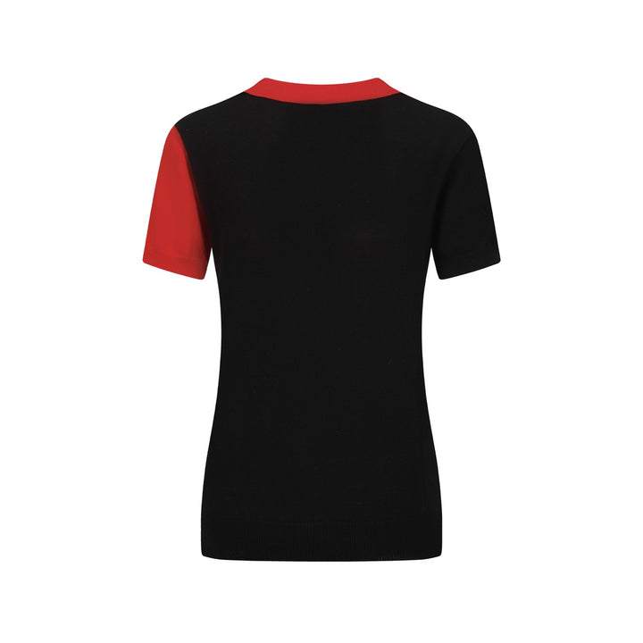 Women's vintage black V-neck knitted polo shirt