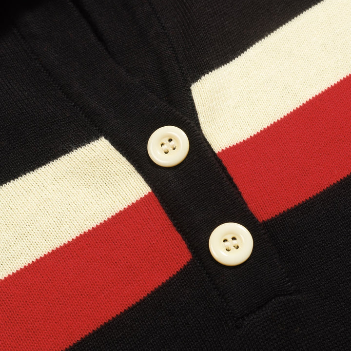 Women's vintage black V-neck knitted polo shirt