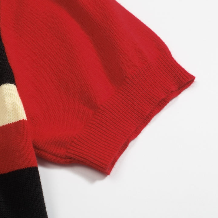 Women's vintage black V-neck knitted polo shirt
