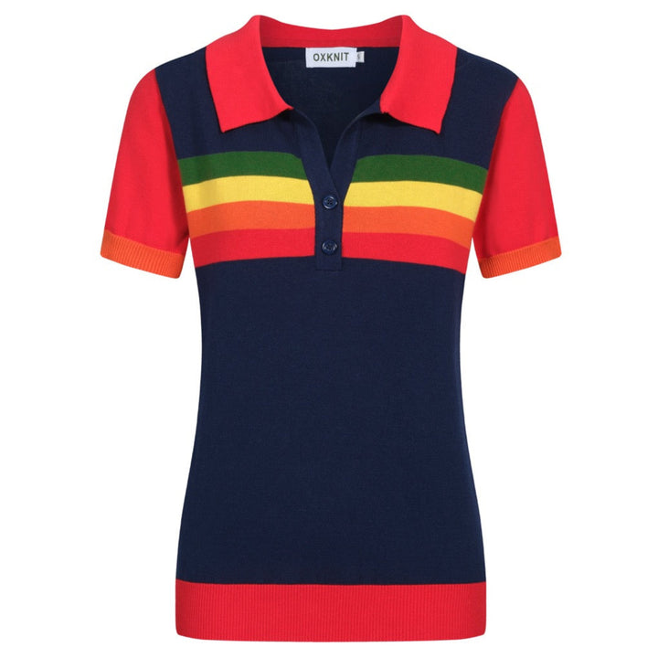 Black Rainbow Striped V-hals van dames V-hals gebreide poloshirt