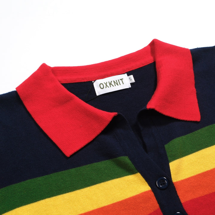 Black Rainbow Striped V-hals van dames V-hals gebreide poloshirt