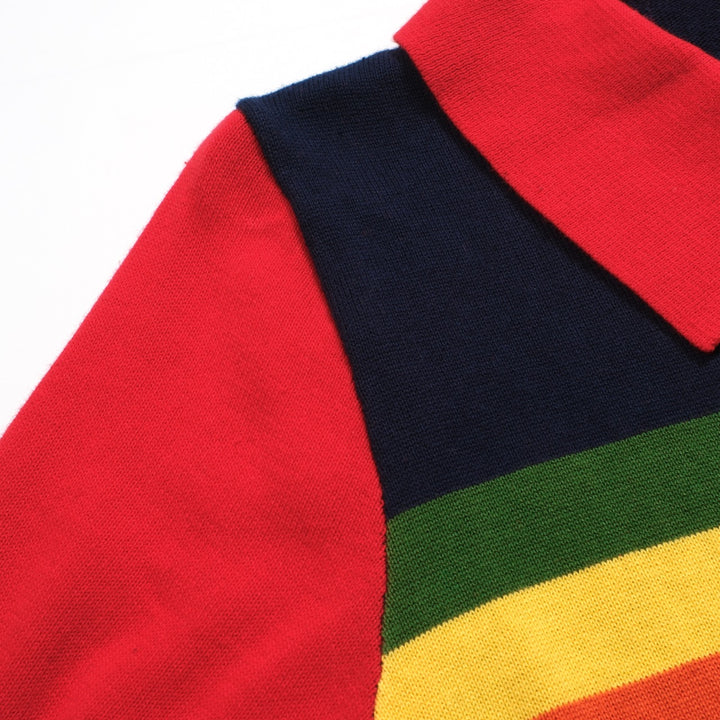 Black Rainbow Striped V-hals van dames V-hals gebreide poloshirt