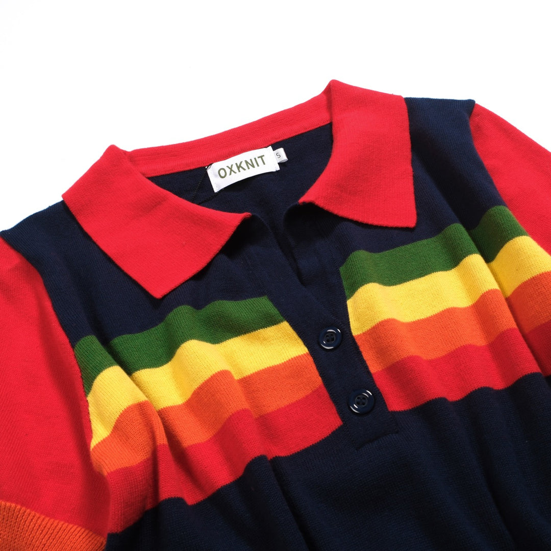 Black Rainbow Striped V-hals van dames V-hals gebreide poloshirt