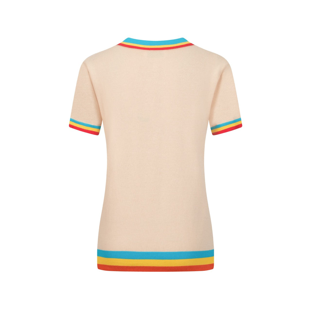 Women's love embroidered V-neck knitted polo shirt