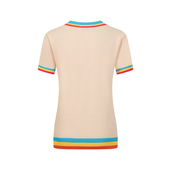 Women's love embroidered V-neck knitted polo shirt