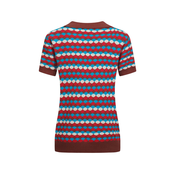 Women's vintage brown jacquard lapel knit T-shirt