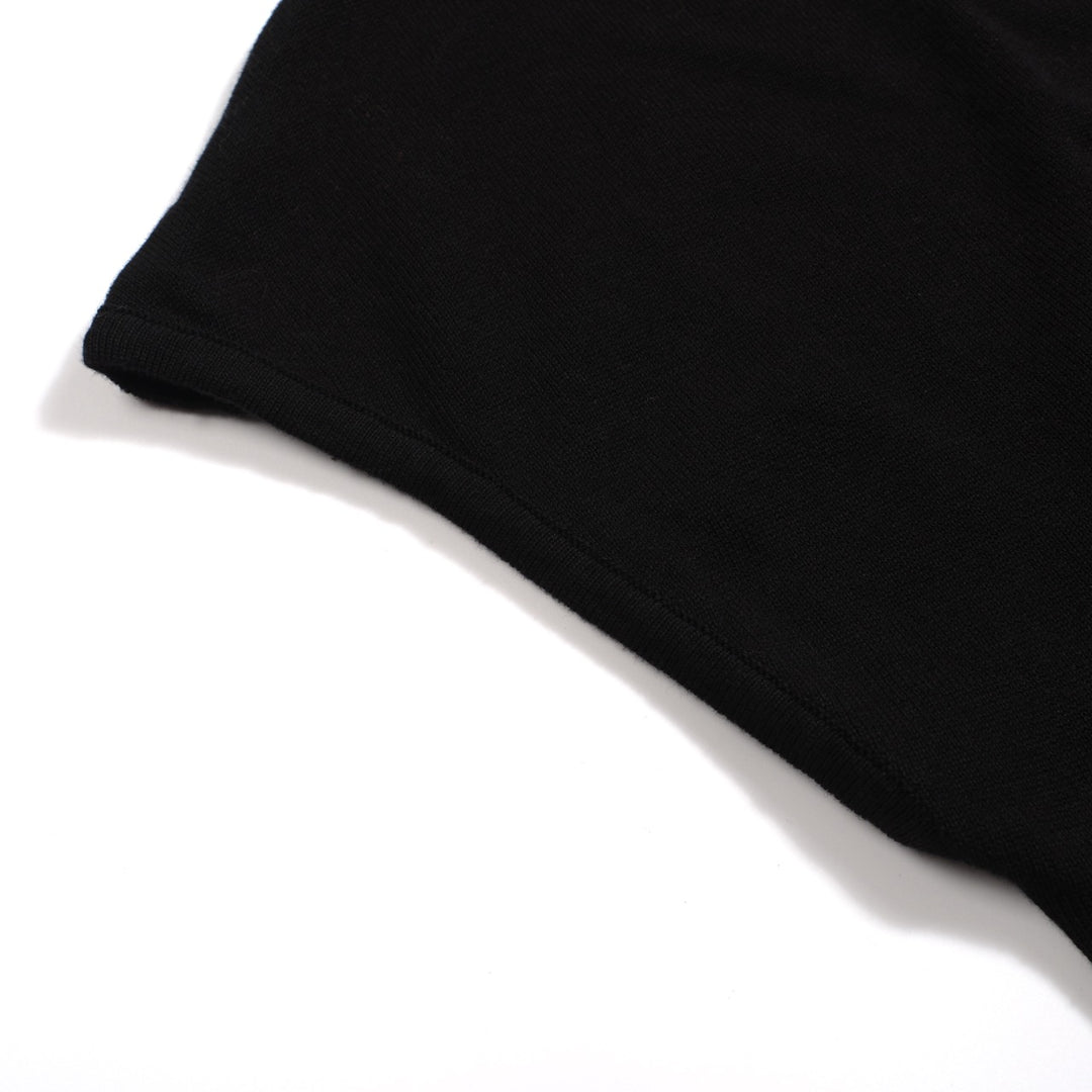 Women's black Vintage Knitted Plaid Shoulder-Sleeved T-Shirt - Cropped Length