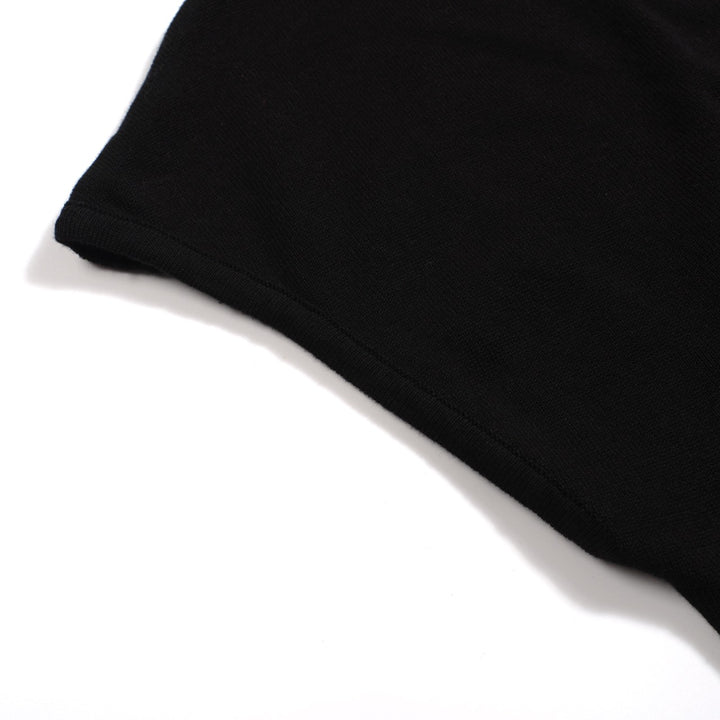 Women's black Vintage Knitted Plaid Shoulder-Sleeved T-Shirt - Cropped Length