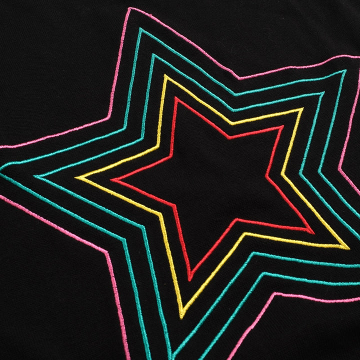 Camiseta de manga de hombro a cuadros de punto retro negro de estrella negra para mujeres-Tamaño corto