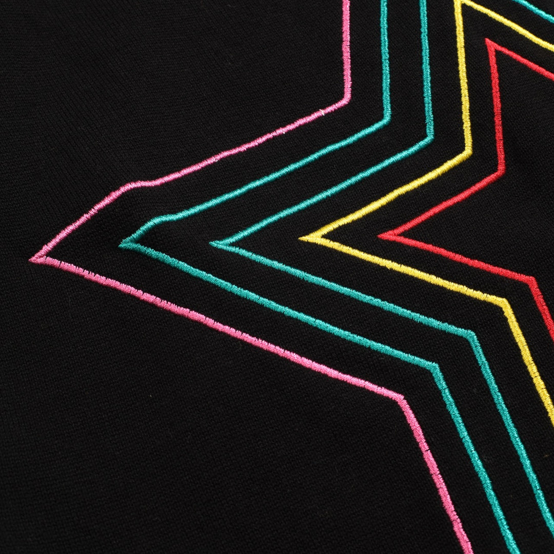 Camiseta de manga de hombro a cuadros de punto retro negro de estrella negra para mujeres-Tamaño corto