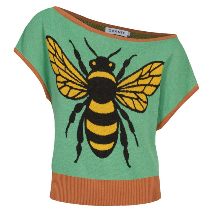 Women's green Vintage Plaid Knitted Scoop-Neck T-Shirt - Cropped Length