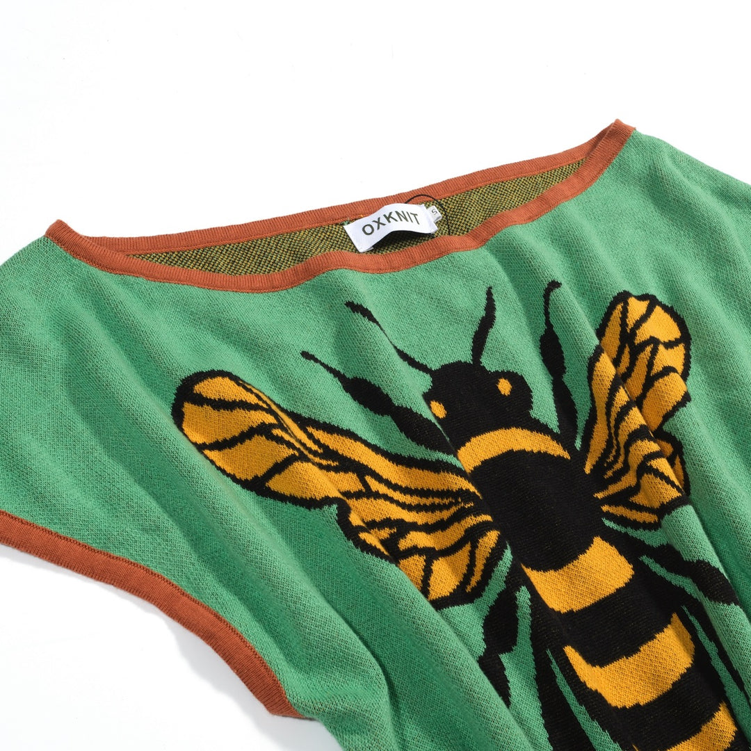 Women's green Vintage Plaid Knitted Scoop-Neck T-Shirt - Cropped Length