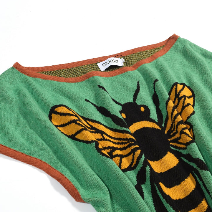 Women's green Vintage Plaid Knitted Scoop-Neck T-Shirt - Cropped Length