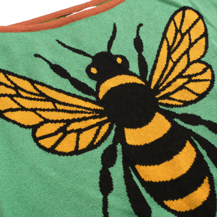 Women's green Vintage Plaid Knitted Scoop-Neck T-Shirt - Cropped Length