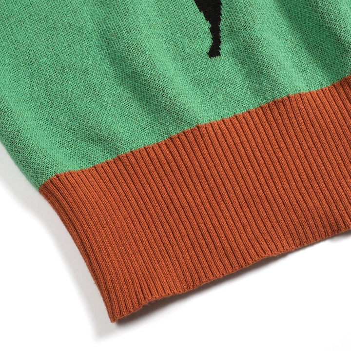 Women's green Vintage Plaid Knitted Scoop-Neck T-Shirt - Cropped Length