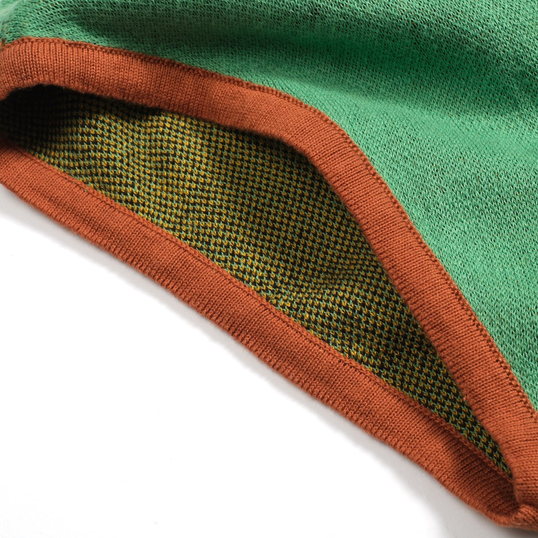 Women's green Vintage Plaid Knitted Scoop-Neck T-Shirt - Cropped Length