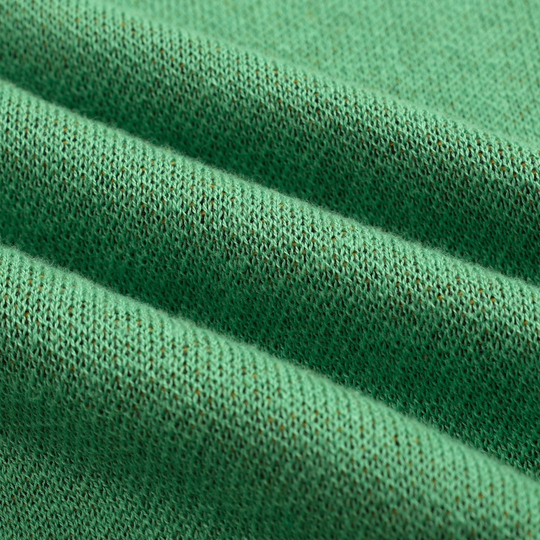 Women's green Vintage Plaid Knitted Scoop-Neck T-Shirt - Cropped Length