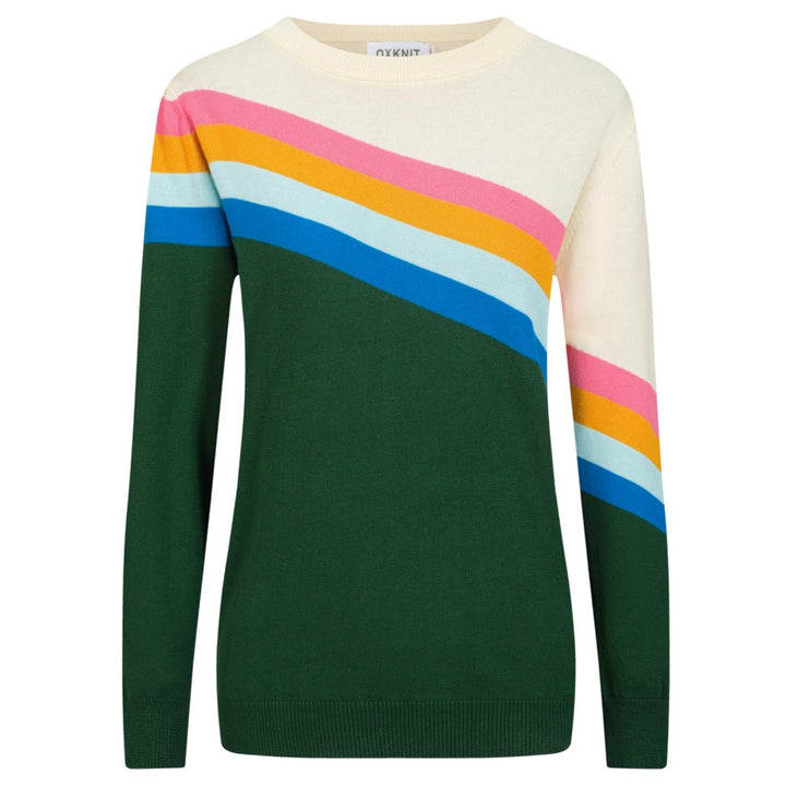 Women's green diagonal stripe vintage knitwear