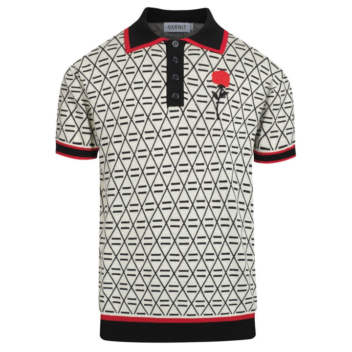 Black Jacquard geborduurd gebreide poloshirt voor heren