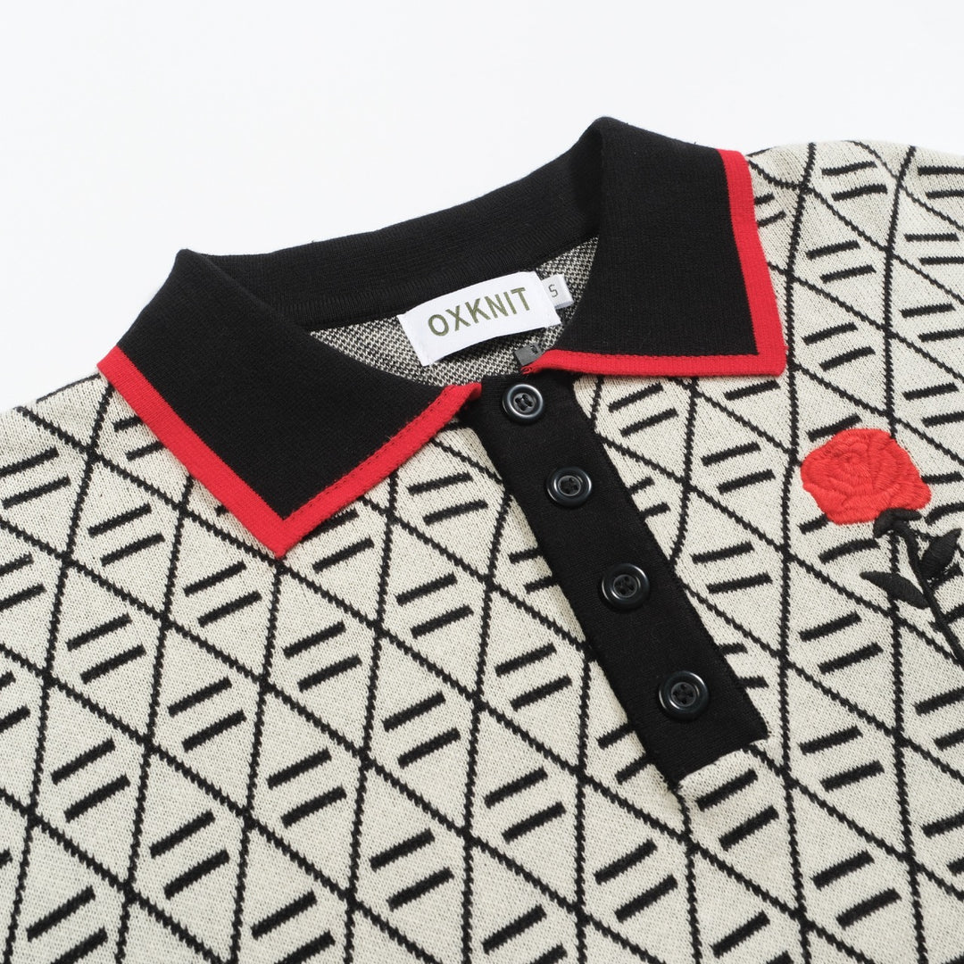Black Jacquard geborduurd gebreide poloshirt voor heren
