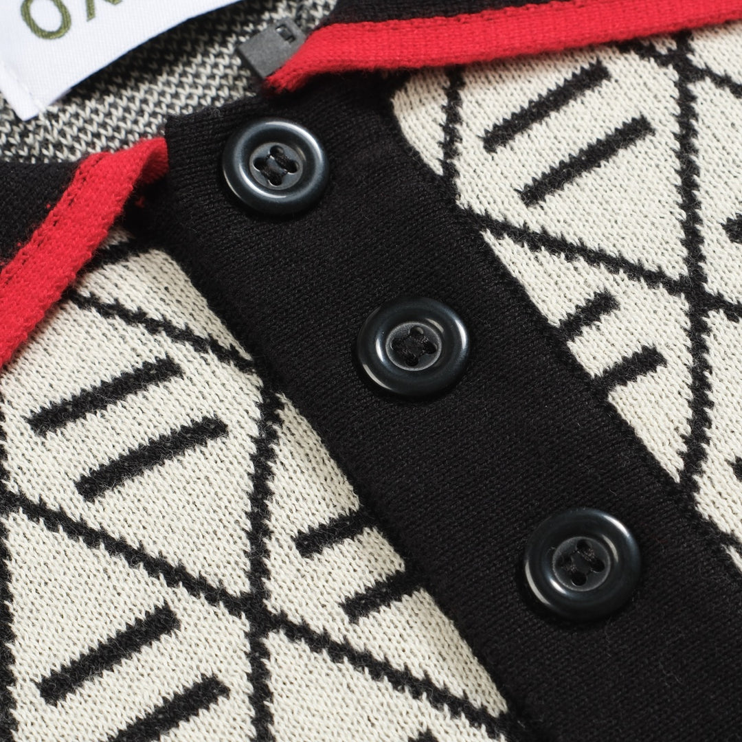 Black Jacquard geborduurd gebreide poloshirt voor heren