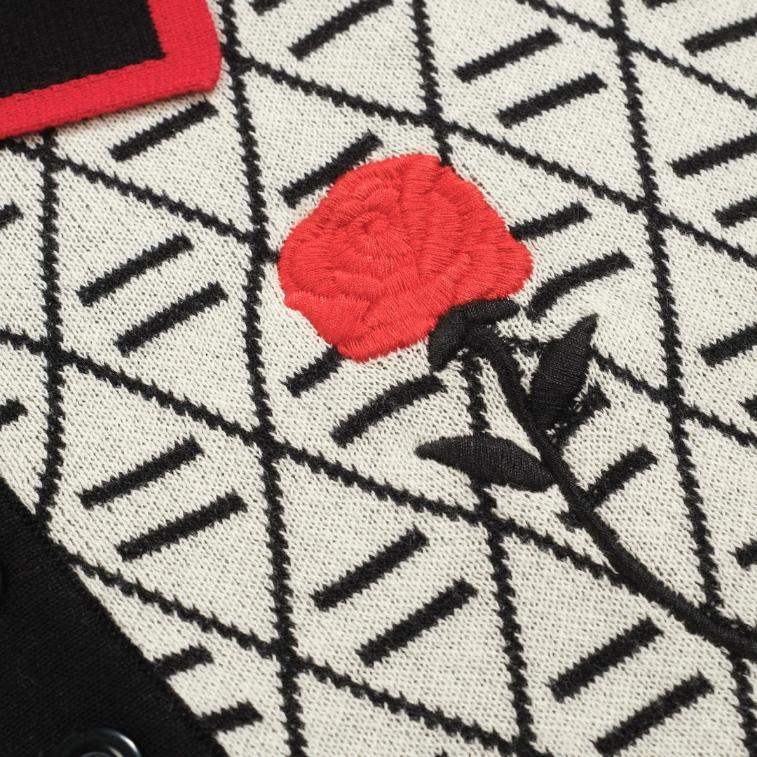 Black Jacquard geborduurd gebreide poloshirt voor heren