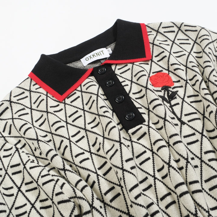 Black Jacquard geborduurd gebreide poloshirt voor heren
