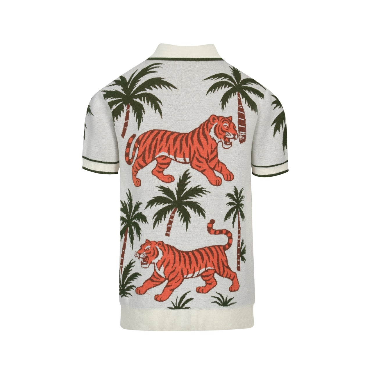 Men's white apricot animal garden jacquard V-neck polo shirt – OXKnit