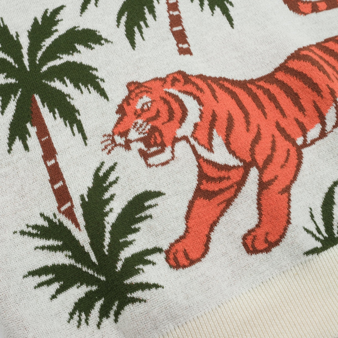 Men's white apricot animal garden jacquard V-neck polo shirt