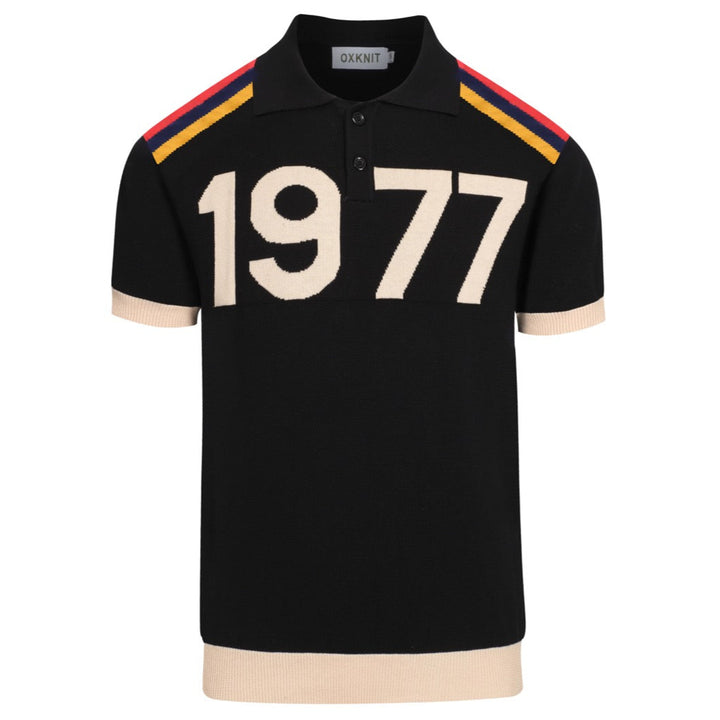 Men's black vintage 1977 jacquard polo shirt