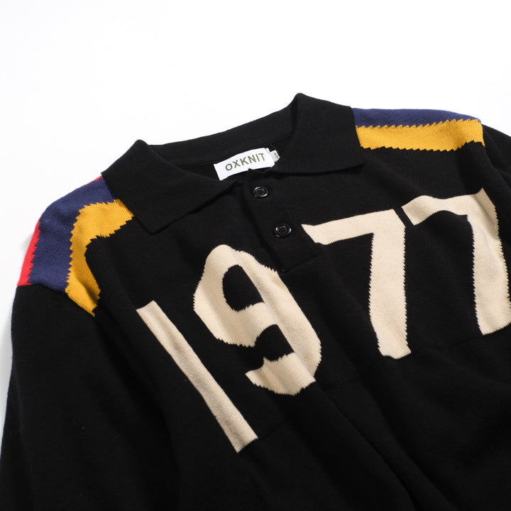 Men's black vintage 1977 jacquard polo shirt