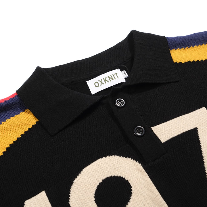 Men's black vintage 1977 jacquard polo shirt