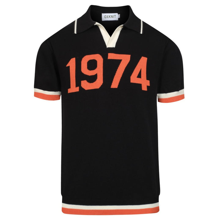 Men's black vintage 1974 jacquard V-neck polo shirt