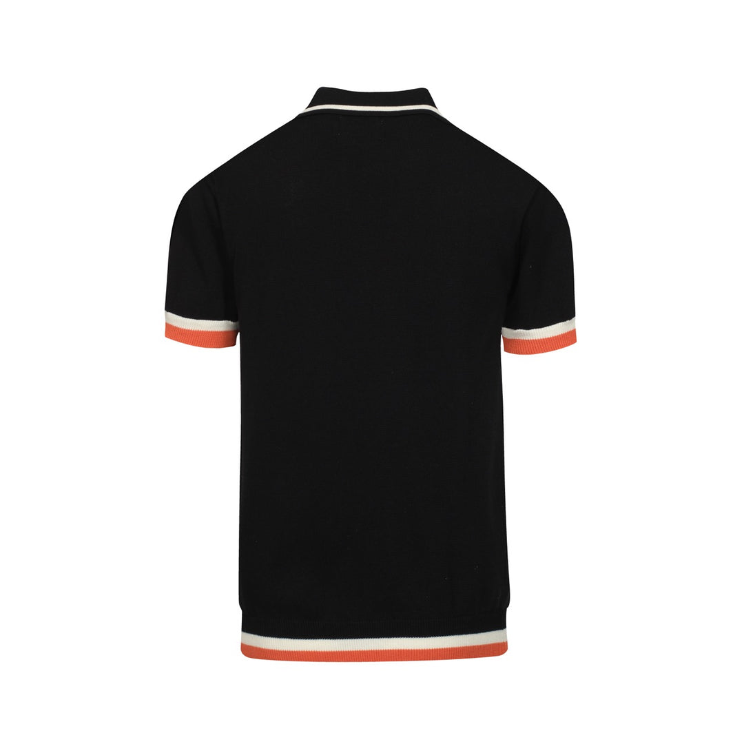Men's black vintage 1974 jacquard V-neck polo shirt