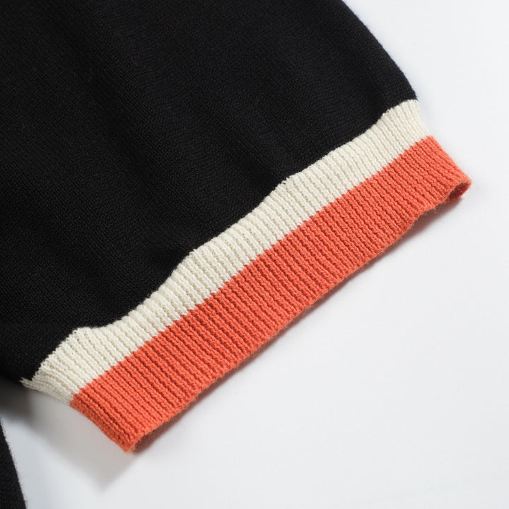 Men's black vintage 1974 jacquard V-neck polo shirt