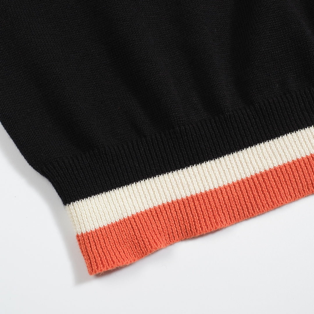 Men's black vintage 1974 jacquard V-neck polo shirt