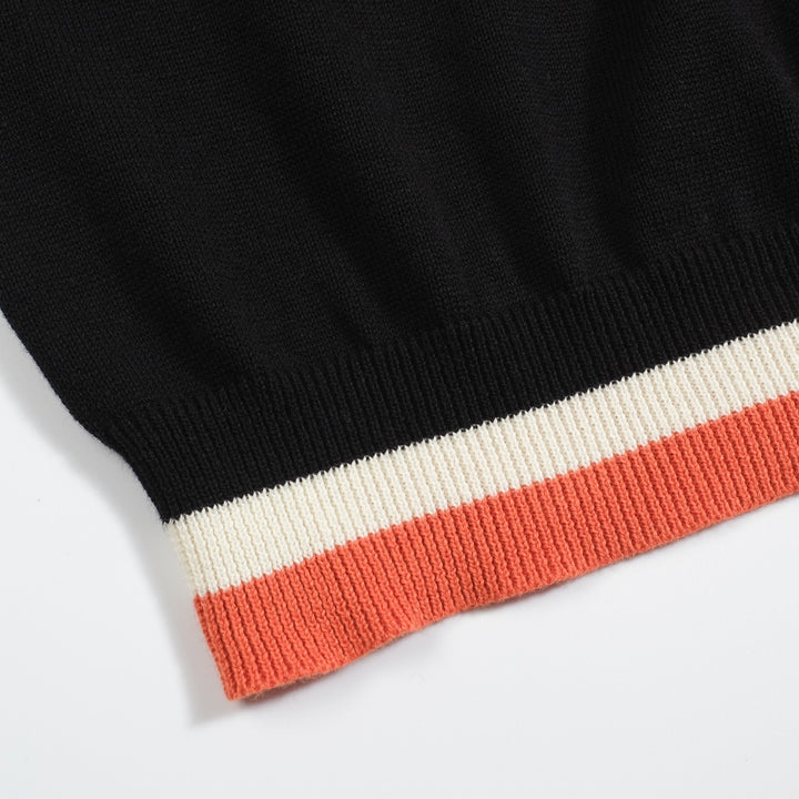 Men's black vintage 1974 jacquard V-neck polo shirt