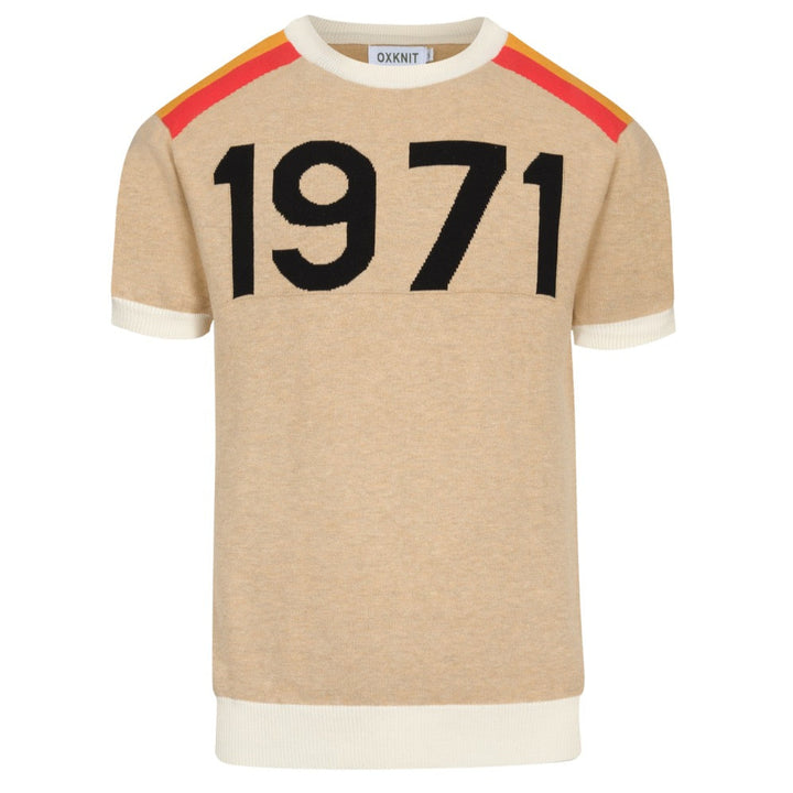 Men's khaki gold thread vintage jacquard 1971 knit T-shirt