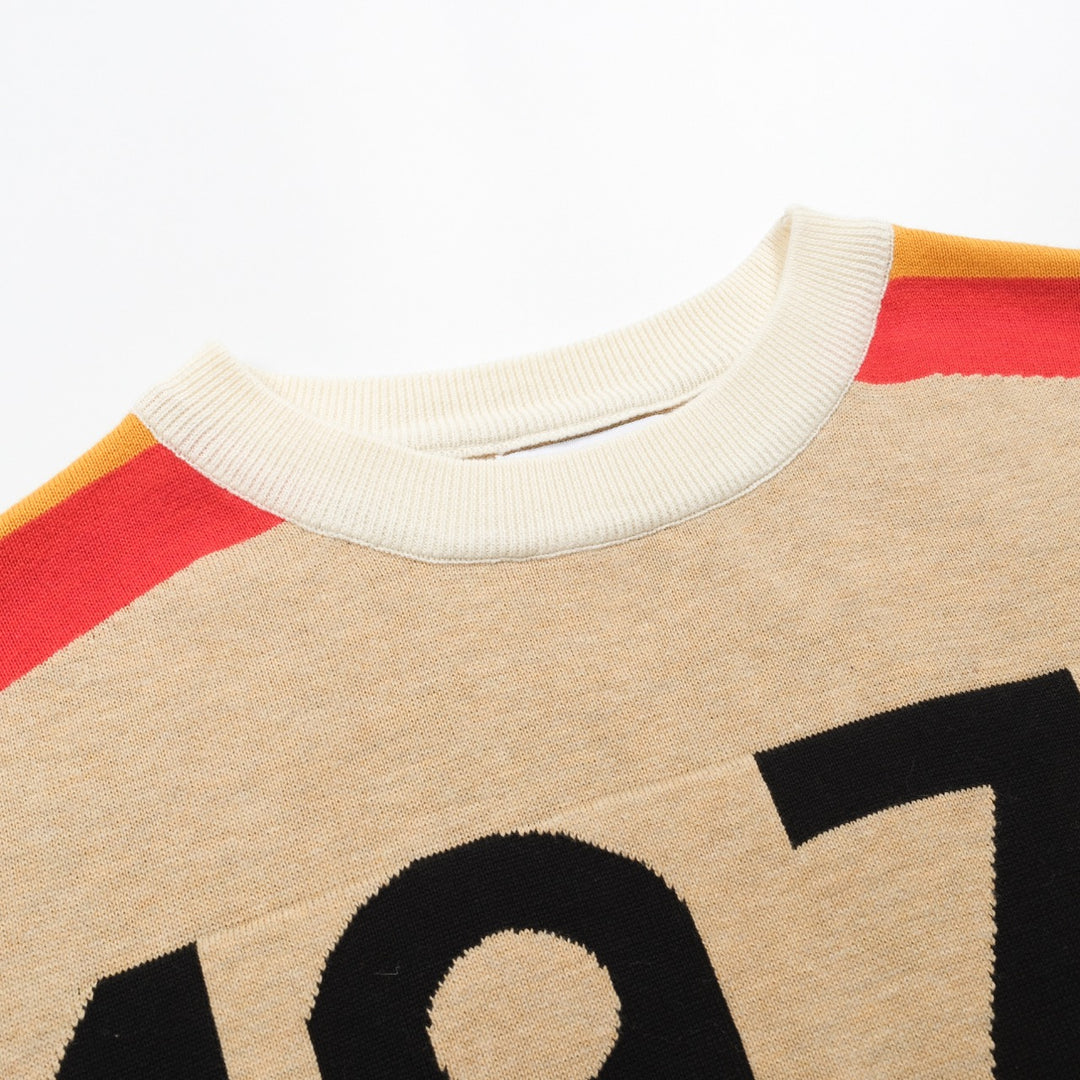 Men's khaki gold thread vintage jacquard 1971 knit T-shirt