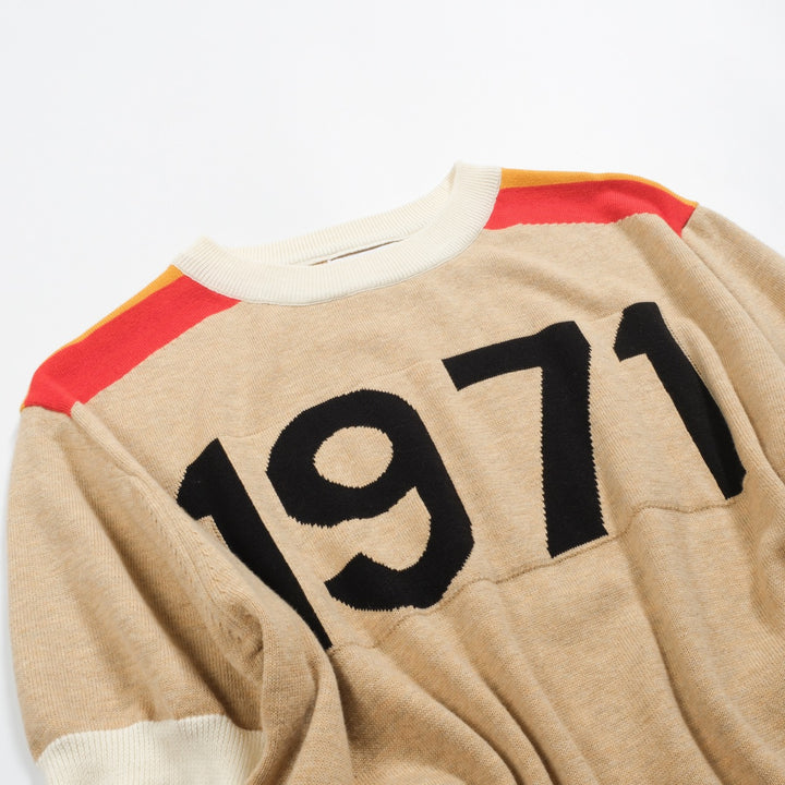 Men's khaki gold thread vintage jacquard 1971 knit T-shirt