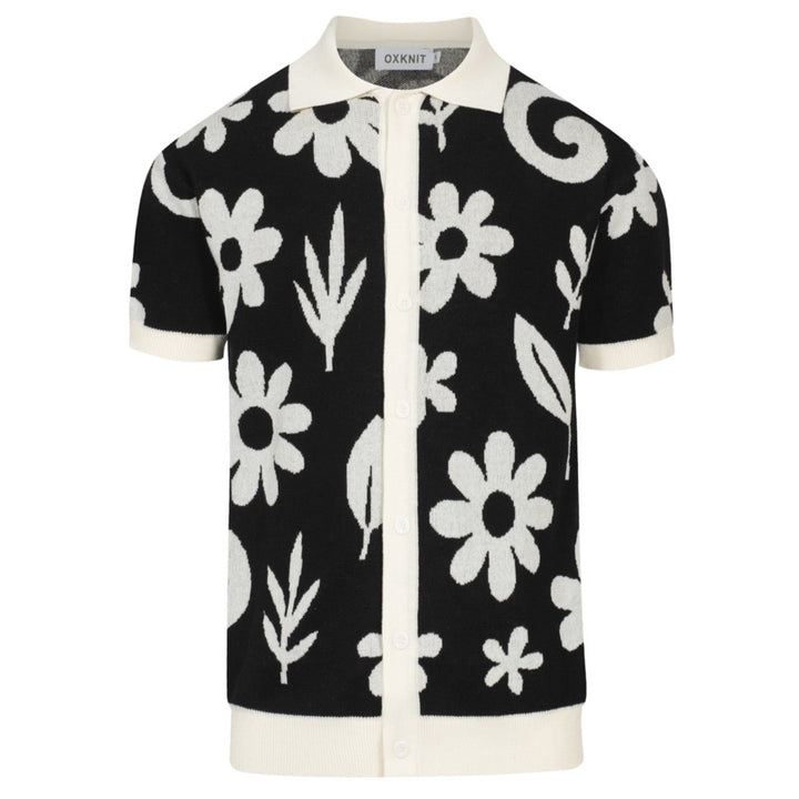 Men's black vintage floral jacquard street knit cardigan