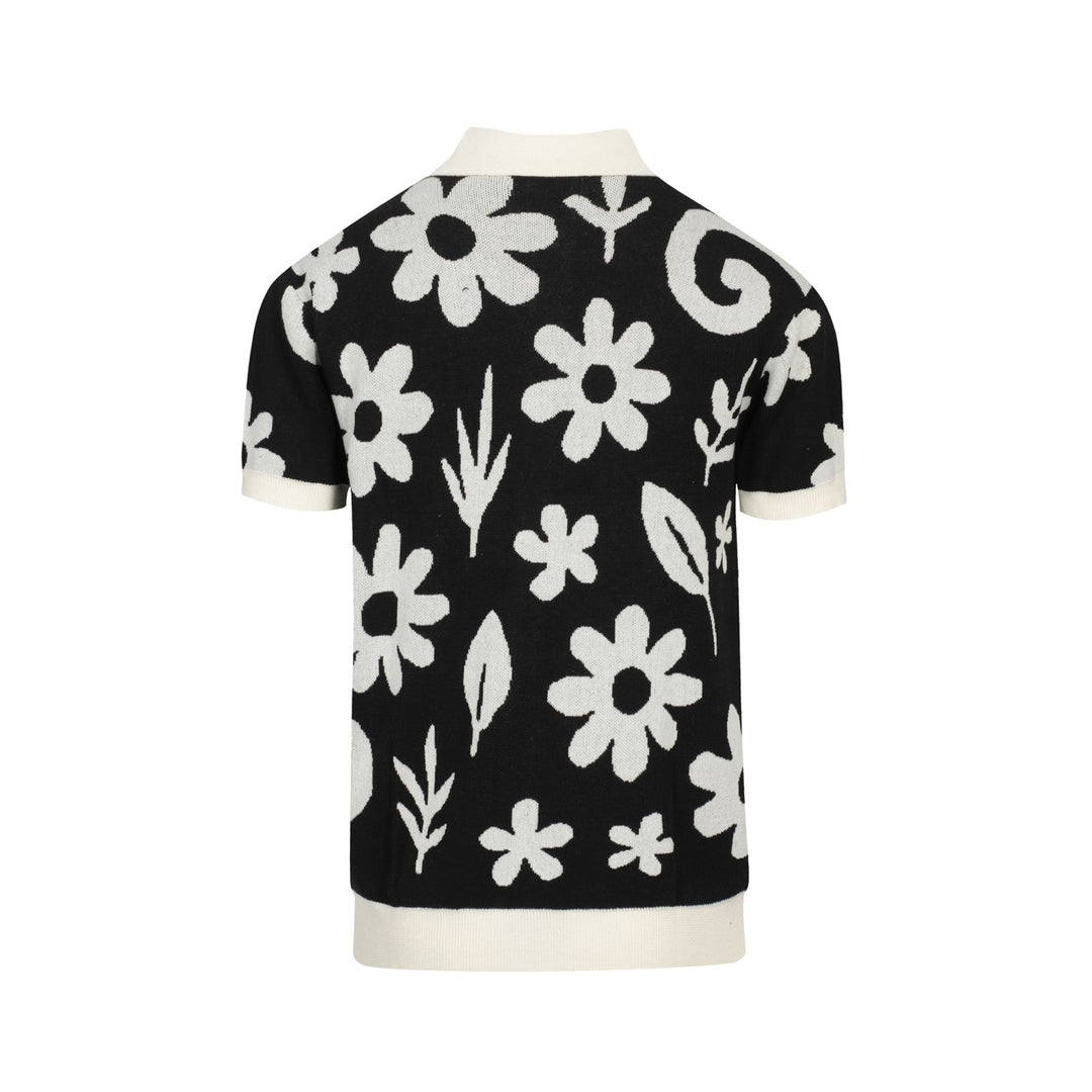 Men's black vintage floral jacquard street knit cardigan
