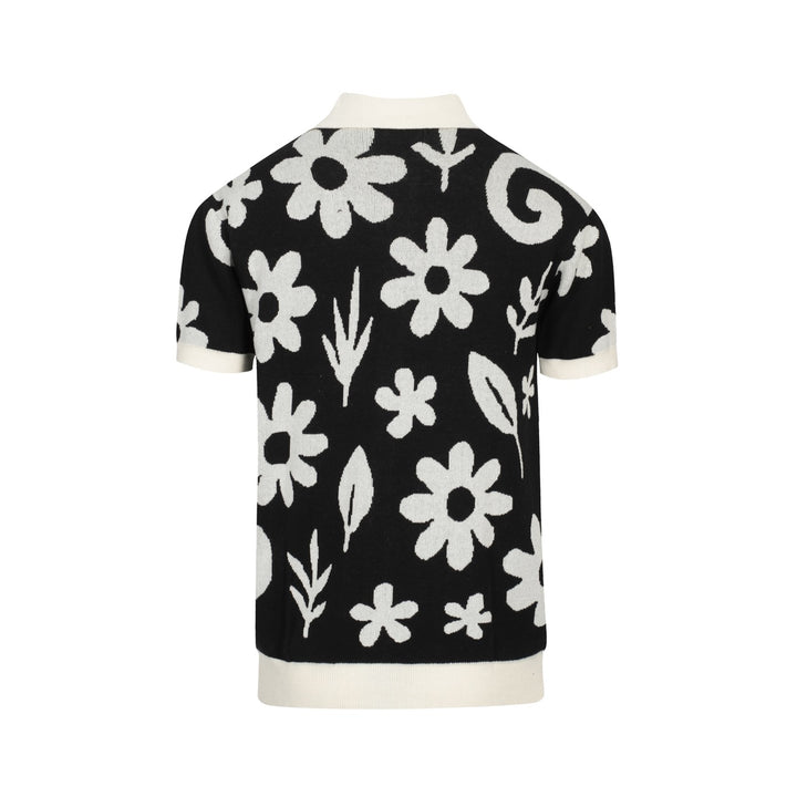 Men's black vintage floral jacquard street knit cardigan