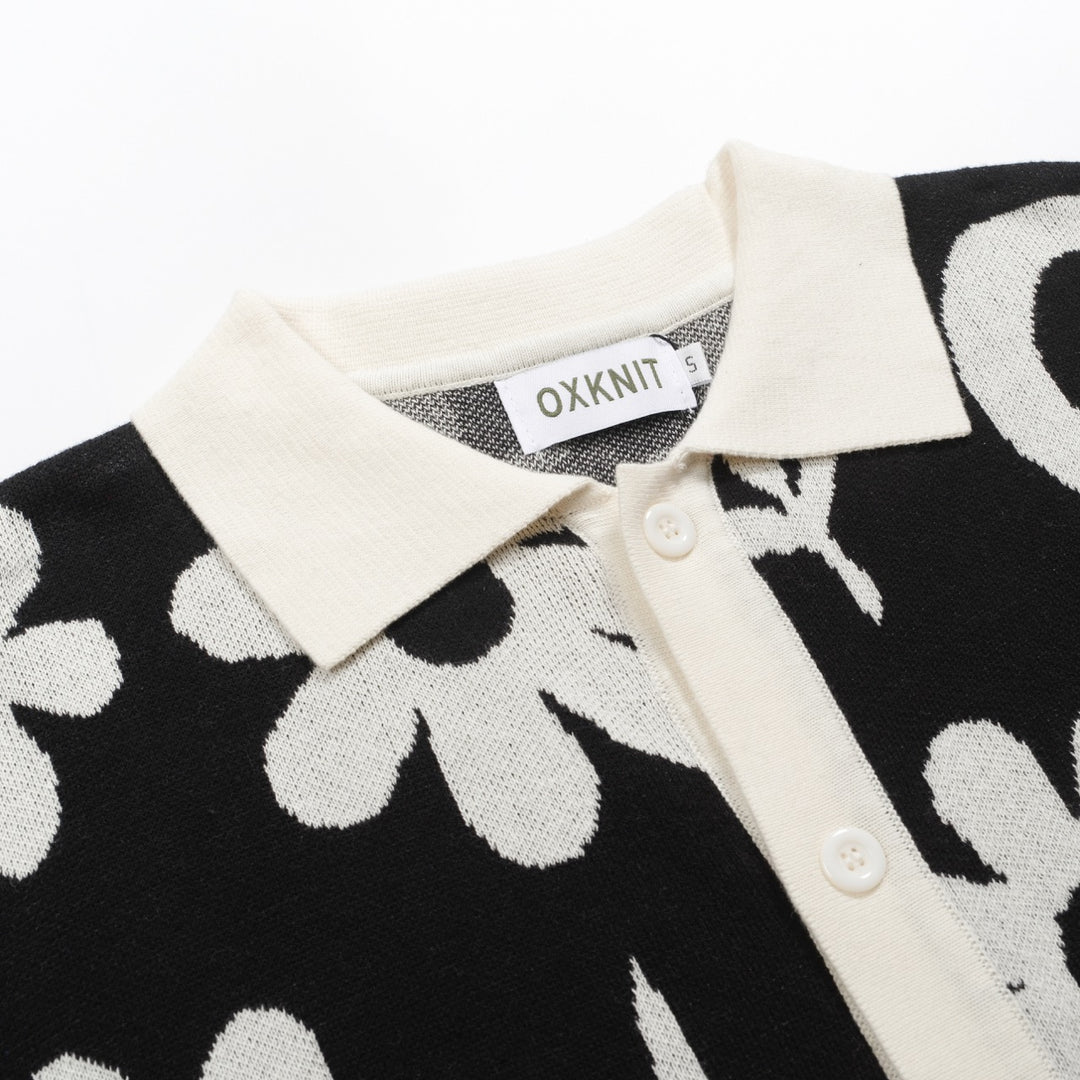 Men's black vintage floral jacquard street knit cardigan