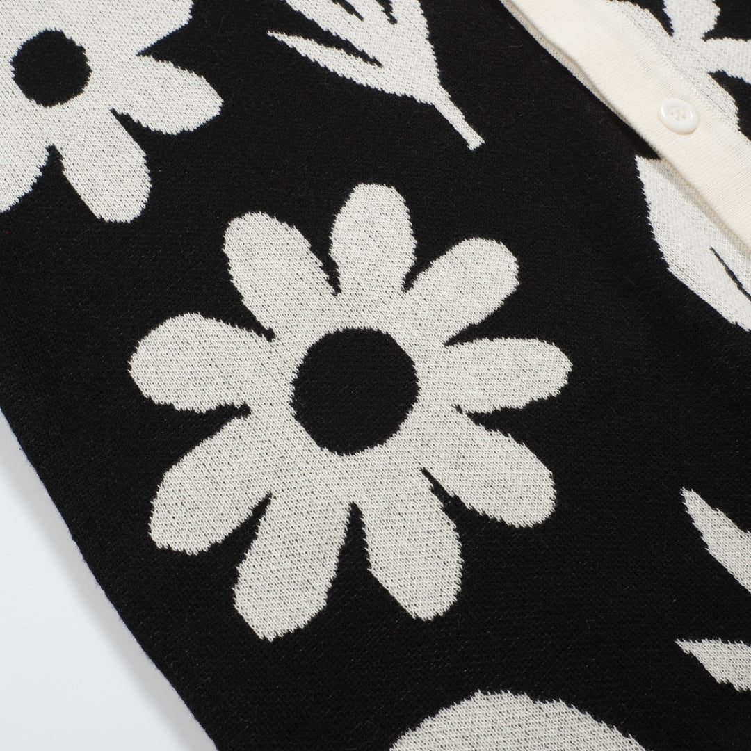 Men's black vintage floral jacquard street knit cardigan