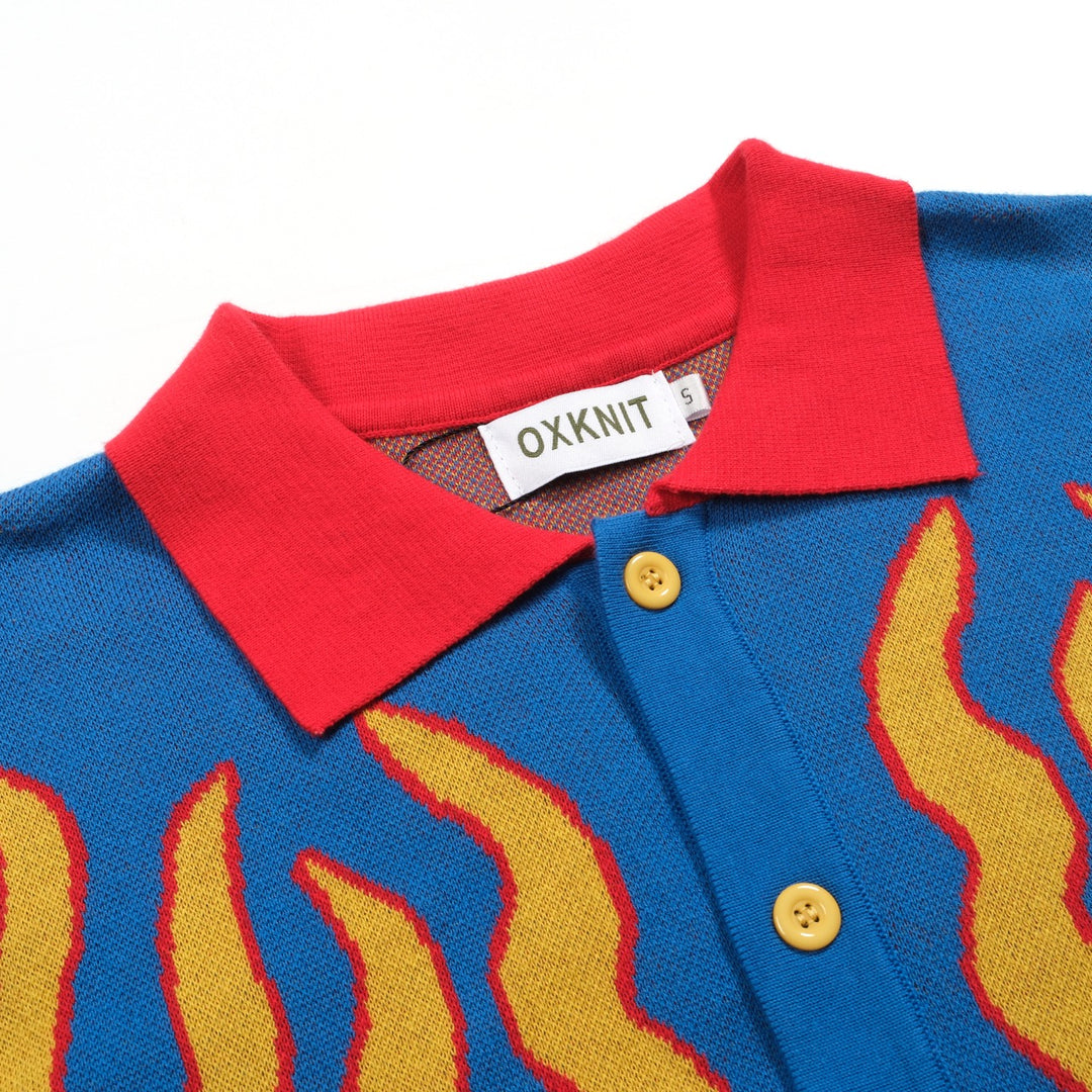 Men's blue flame retro jacquard knit shirt